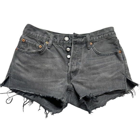 Levi’s 501 Distressed Button Fly Cutoff Jean Shorts Gray Wash Size 26 - Picture 1 of 7